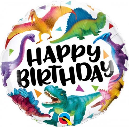 Birthday Colorful Dinosaurs Mylar Balloon