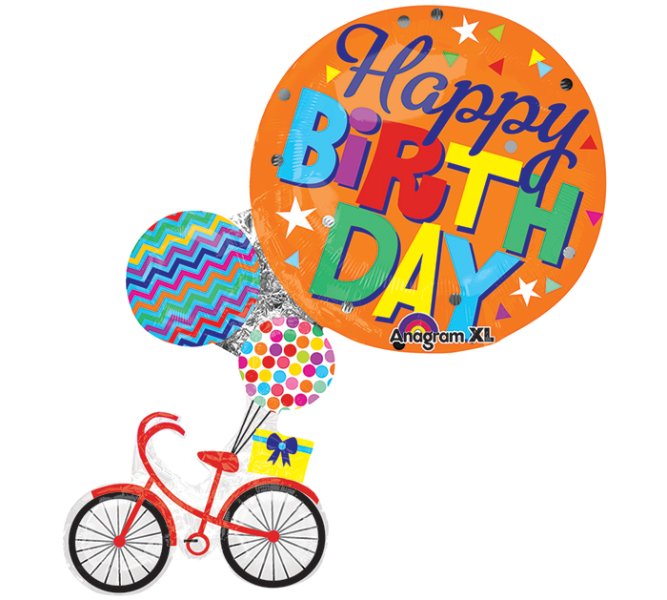 HBD Bicycle Present Super Shape Mylar Balloon Singapore
