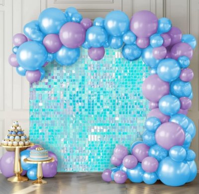 Iridescent Blue Shimmery Wall with Balloon Garland Singapore