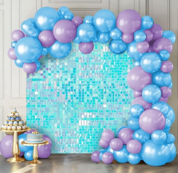 Iridescent Blue Shimmery Wall with Balloon Garland Singapore