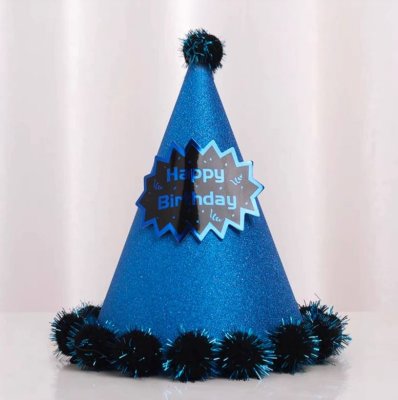 Blue Glitter Pop-Up Happy Birthday PomPom Party Hat Singapore