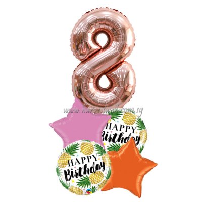 Tropical Golden Pineapple Birthday Age Balloon Bouquet Singapore
