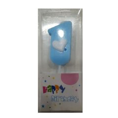 #1 Blue with White Heart Candle