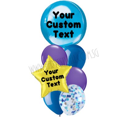 Personalised Blue Galaxy Theme Balloon Bouquet Singapore
