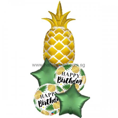 Tropical Golden Pineapple Birthday Balloon Bouquet