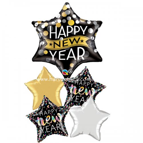 Happy New Year Confetti Dots Balloon Bouquet