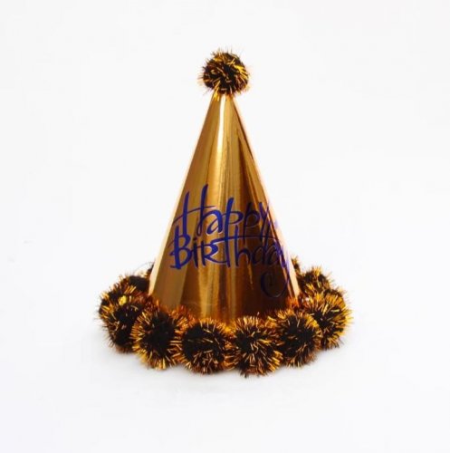 Blue Happy Birthday Gold Pom Pom Party Hat