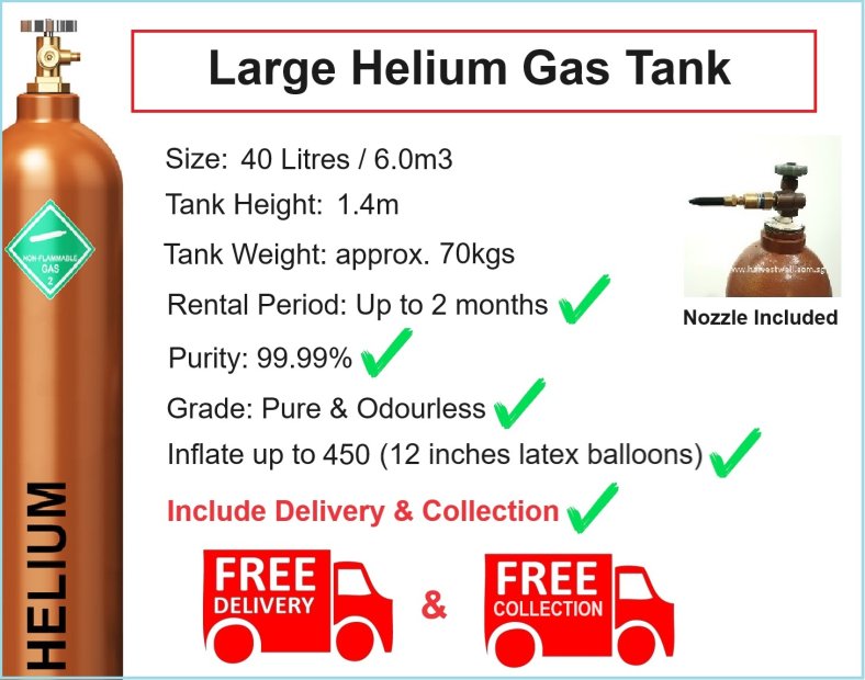 [40 Litres] Large Helium Gas Tank Include Delivery & Collection Singapore