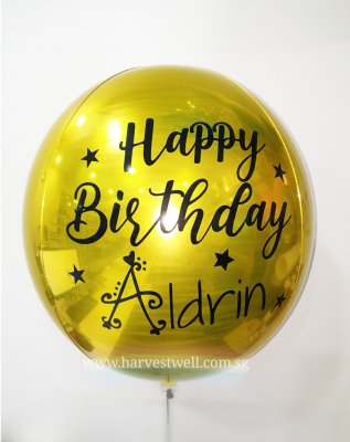 Customize Happy Birthday Gold ORBZ Balloon Singapore