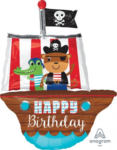 Happy Birthday Pirate Ship Super Shape Mylar Balloon