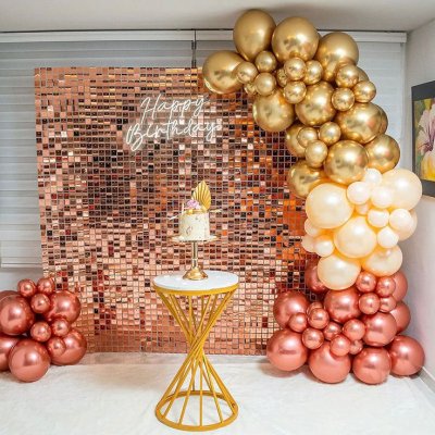 Rose Gold Shimmery Wall with Balloon Garland Singapore