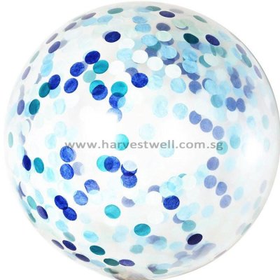 Blue Tone Confetti Jumbo Helium Latex Balloon Singapore