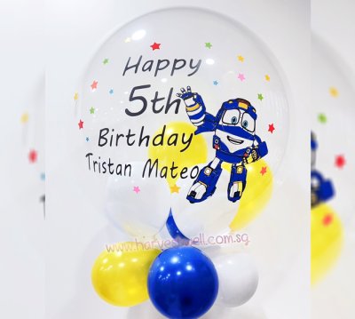 Personalised Robot Trains Kay Birthday Theme Bubble Balloon Singapore