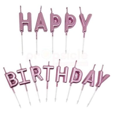Happy Birthday Metallic Pink Letter Pick Candle Set Singapore