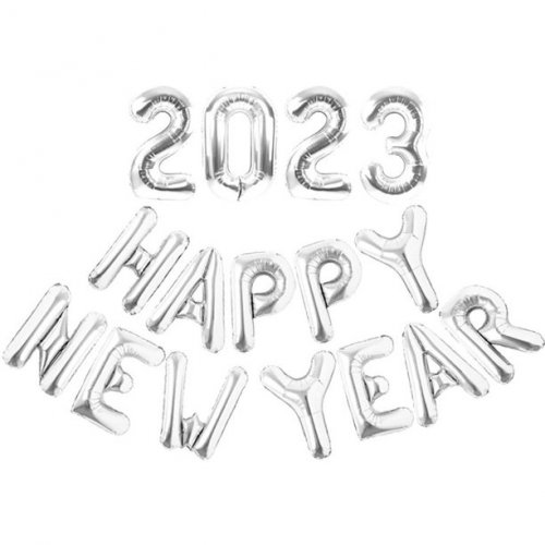 HAPPY NEW YEAR 2023 Silver Mini Letter Balloon Set
