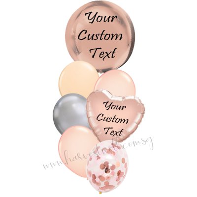 Personalised Rose Gold Orbz Balloon Bouquet Singapore