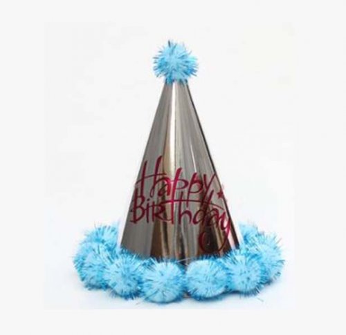 Pink Happy Birthday Blue Pom Pom Party Hat