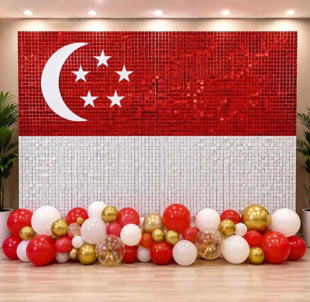 NDP Singapore Flag Shimmery Wall with Balloon Garland Singapore