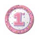 Pink Dot Girl 1st Birthday Paper Plate