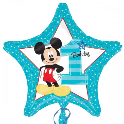 Mickey 1st Birthday Star Mylar Balloon
