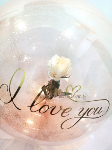 I Love You Personalized Champagne Rose Balloon Handheld Bouquet Singapore