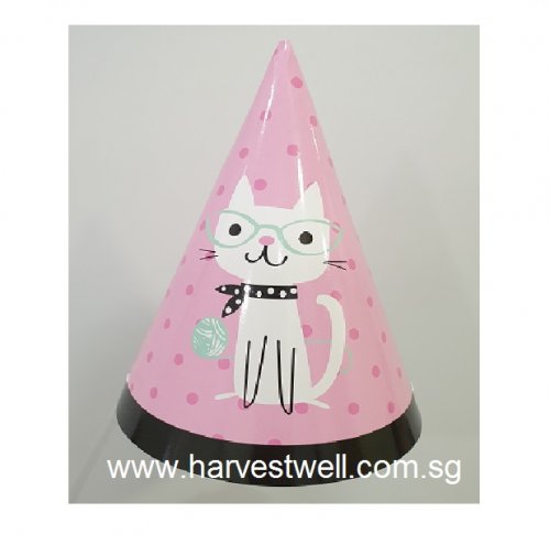 Happy Cat Pink Party Cone Hat