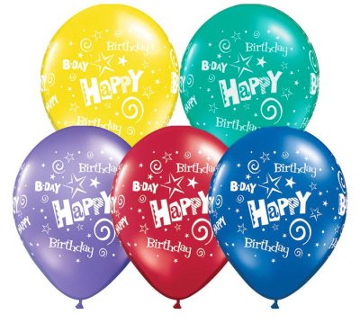 Happy Birthday Swirls and Stars Helium Latex Balloon Singapore