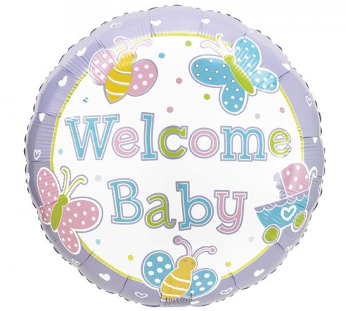 Welcome Baby with Bees & Butterflies Mylar Balloon