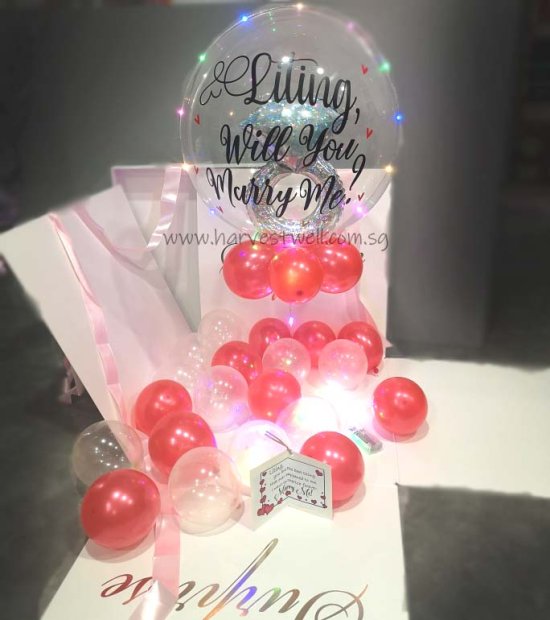 Customize Proposal Balloon Box with Ring in Bubble Balloon Singapore