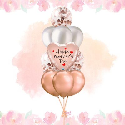 Customize Rose Gold Heart Mother's Day Balloon Cluster Singapore
