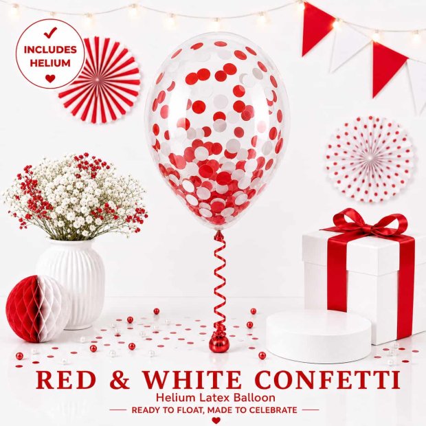 Red and White Confetti Helium Latex Balloon Singapore