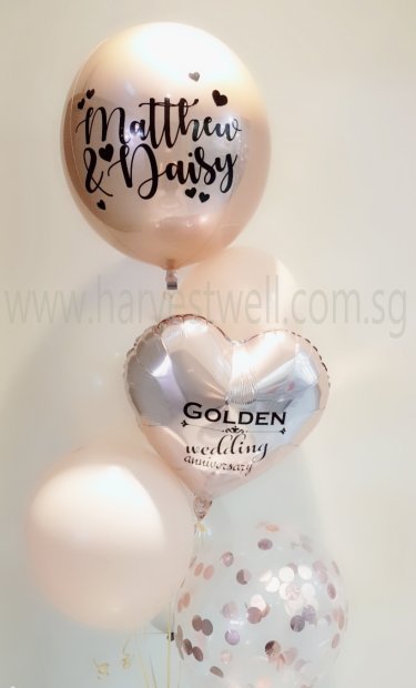 Personalised Rose Gold Orbz Balloon Bouquet Singapore