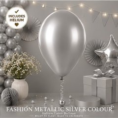 Metallic Silver Colour Helium Latex Balloon