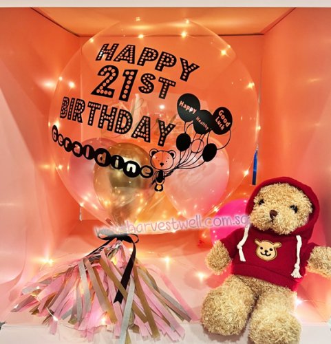 Customize Bear Luv Surprise Balloon Gift Box with Bubble Balloon