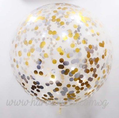 Gold and Silver Confetti Jumbo Helium Latex Balloon Singapore