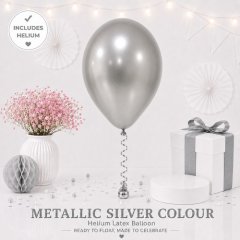Metallic Silver Colour Helium Latex Balloon
