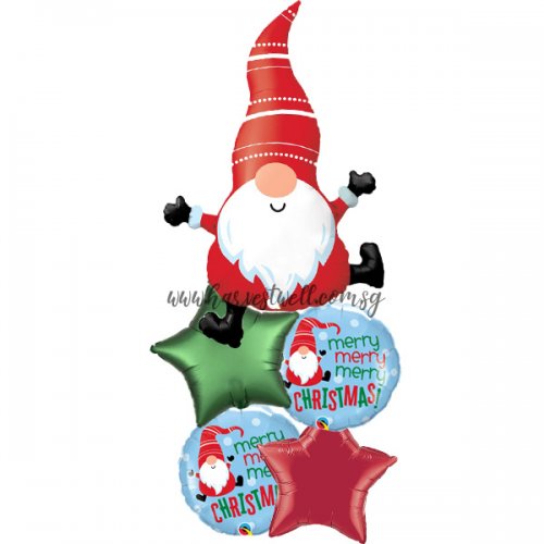 Christmas Gnome In Red Balloon Bouquet