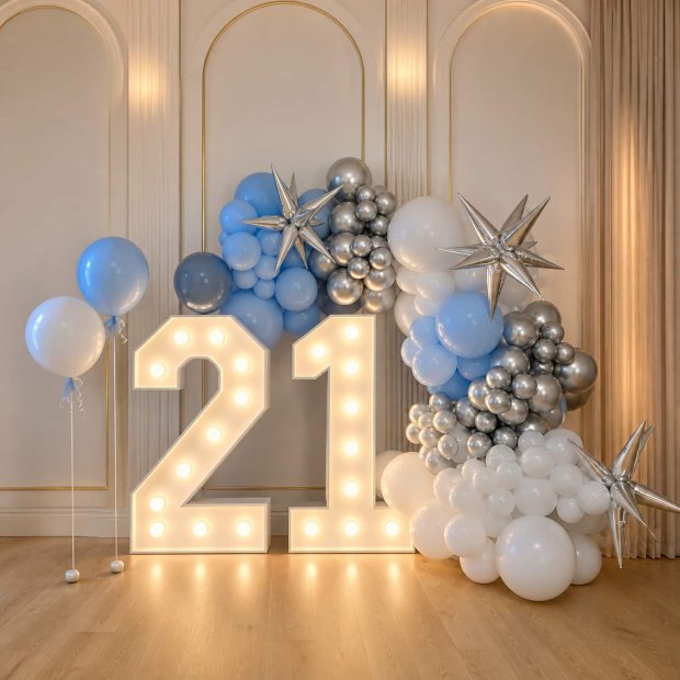 21st Birthday Balloon Garland with Marquee Number Lights Singapore