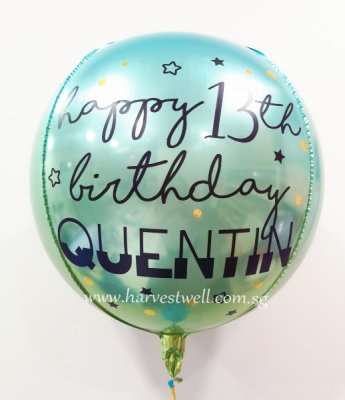 Customised Happy Birthday Ombre Blue/Green Orbz Balloon Singapore