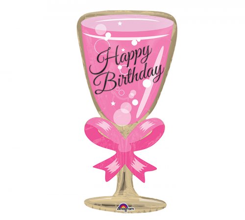 HBD Pink Glass Super Shape Mylar Balloon