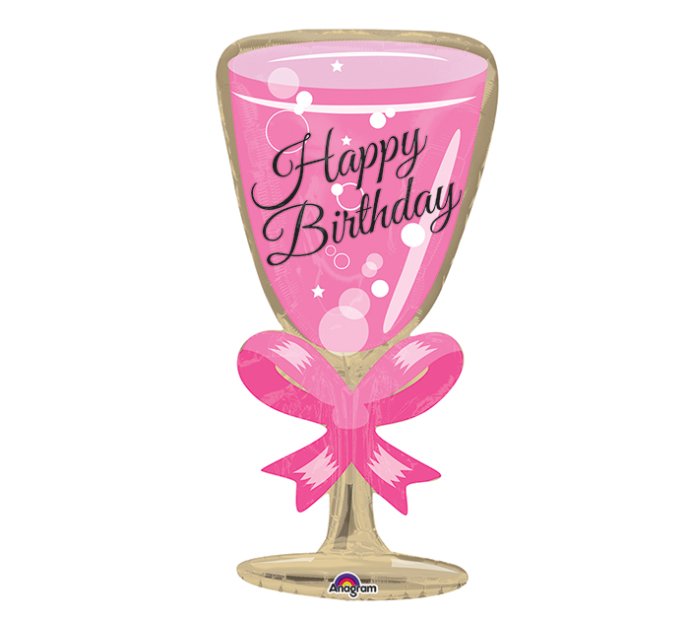 HBD Pink Glass Super Shape Mylar Balloon Singapore