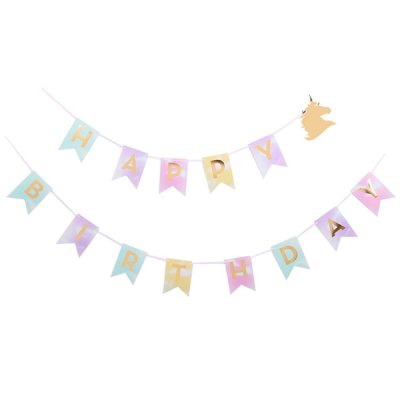 Happy Birthday Pastel with Gold Unicorn Jointed Banner Singapore