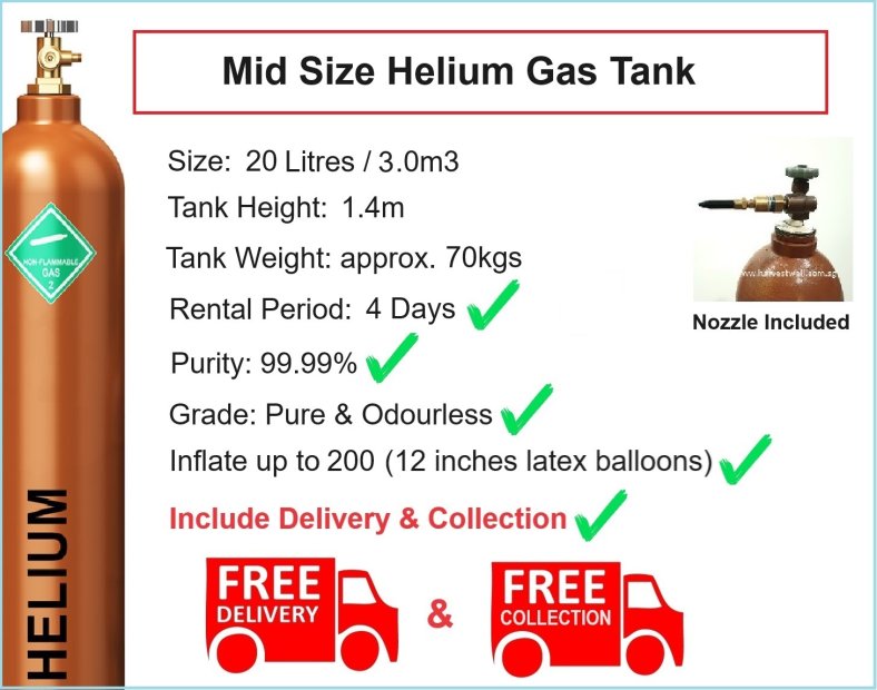 Mid Size Helium Gas Tank Include Delivery and Collection Singapore
