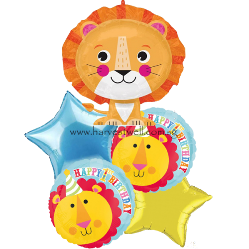 Happy 1st Lion Birthday Balloon Bouquet