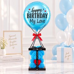 Hot Air Balloon Blue Rose Teddy Bear
