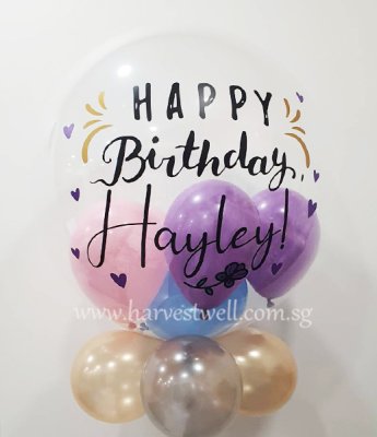 Customised Purple Flower Birthday Bubble Balloon Singapore