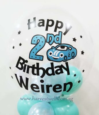 Personalised Boy Car Birthday Theme Bubble Balloon Singapore