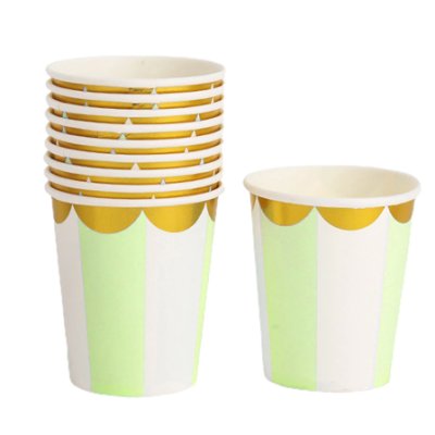 Gold Scalloped Lime Green 9OZ Paper Cup 8pcs Singapore
