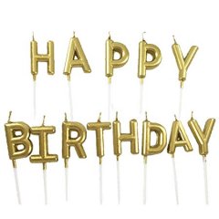 Happy Birthday Gold Letter Pick Candle Set
