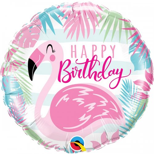 Happy Birthday Tropical Pink Flamingo Mylar Balloon
